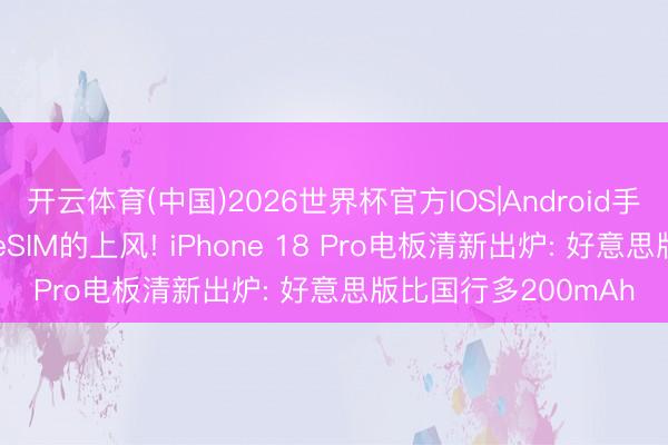 开云体育(中国)2026世界杯官方IOS|Android手机app下载 这即是eSIM的上风! iPhone 18 Pro电板清新出炉: 好意思版比国行多200mAh